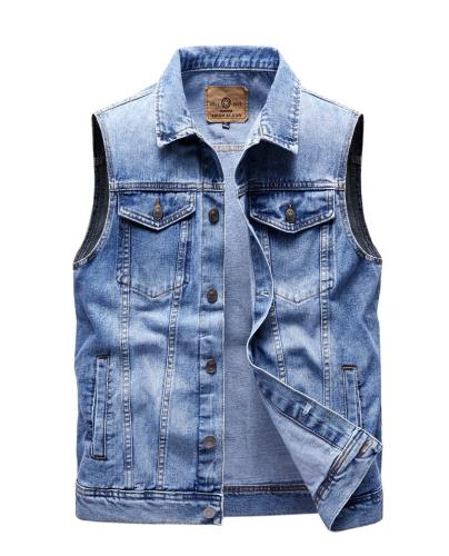 Autumn Side Slit Pocket Denim Slim-fit Ordinary Cotton casul vest for men