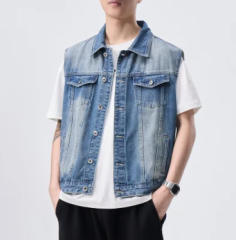 Autumn Side Slit Slip Pocket Denim Slim-Fit Ordinary Cotton Solid Color Vest 892