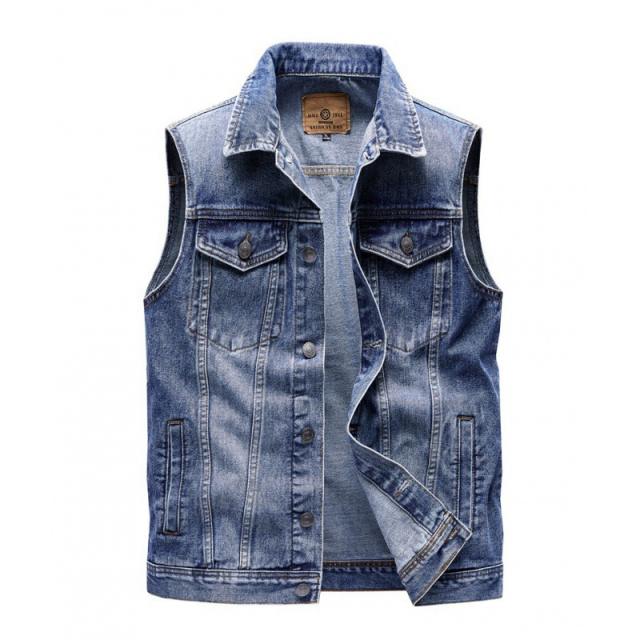Autumn Side Slit Slip Pocket Denim Slim-Fit Ordinary Cotton Solid Color Vest 892