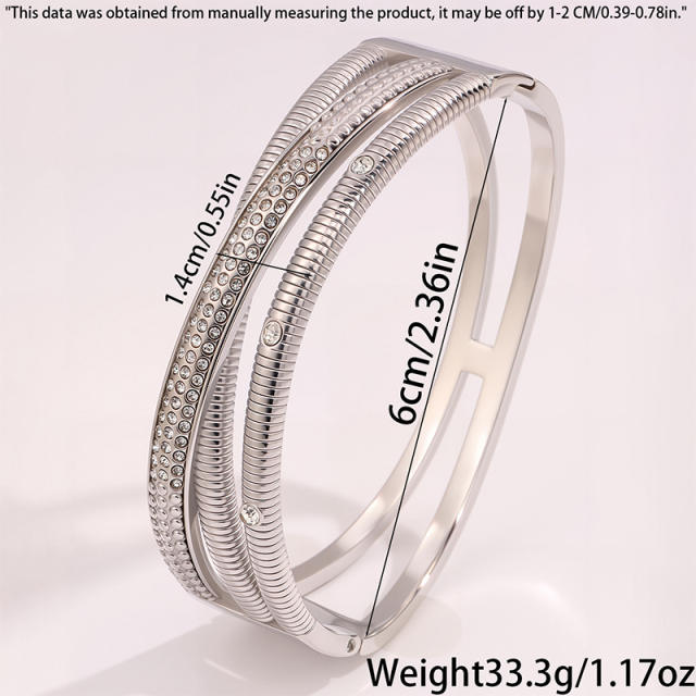 18KG unique cross shape rhinestone stainless steel bangle bracelet