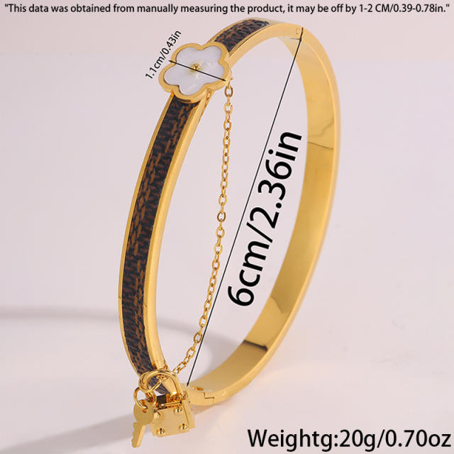 18KG classic mother shell flower padlock charm stainless steel bangle bracelet