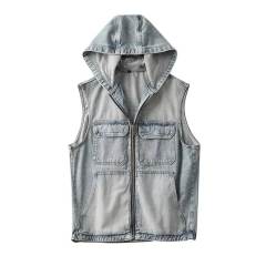 New Men's Casual Denim Jacket Vest Hooded Jacket