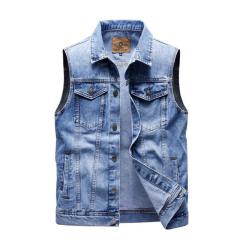 Autumn Side Slit Slip Pocket Denim Slim-Fit Ordinary Cotton Solid Color Vest 892