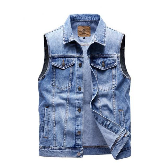 Autumn Side Slit Slip Pocket Denim Slim-Fit Ordinary Cotton Solid Color Vest 892