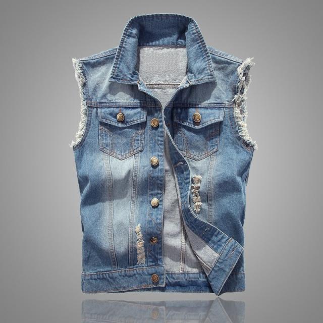 Denim Vest Men's Korean Style Slim-Fit light blue Vest