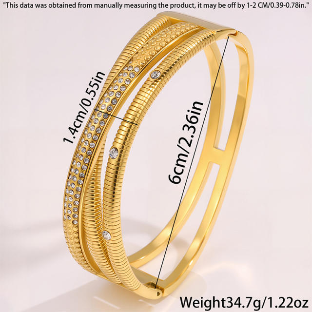 18KG unique cross shape rhinestone stainless steel bangle bracelet