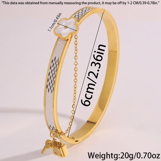 18KG classic mother shell flower padlock charm stainless steel bangle bracelet