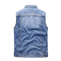 Autumn Side Slit Slip Pocket Denim Slim-Fit Ordinary Cotton Solid Color Vest 892