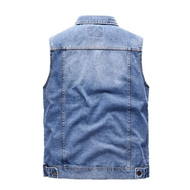 Autumn Side Slit Slip Pocket Denim Slim-Fit Ordinary Cotton Solid Color Vest 892
