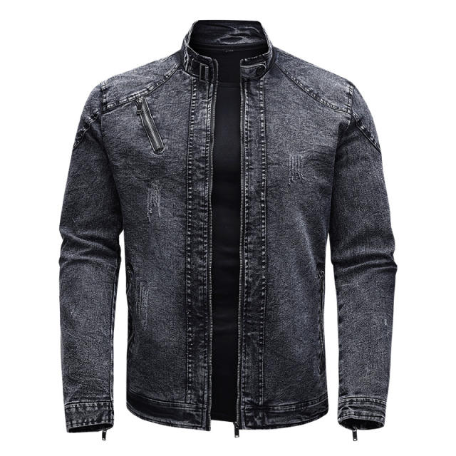 New Men's Denim Jacket Fashionable Jacket Casual Stretch Washed Denim Jacket
