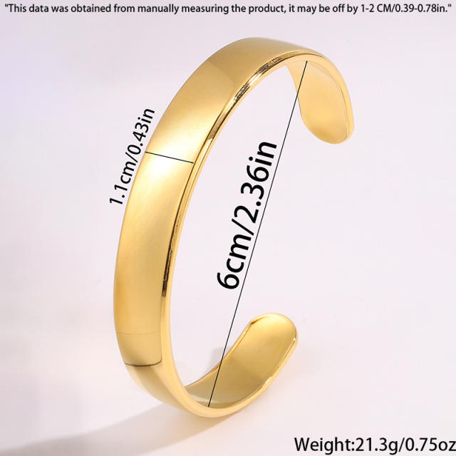 18KG smooth design cuff bangle stainless steel bracelet