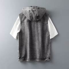 New Men's Casual Denim Jacket Vest Hooded Jacket