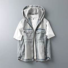 New Men's Casual Denim Jacket Vest Hooded Jacket