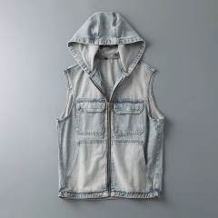 New Men's Casual Denim Jacket Vest Hooded Jacket