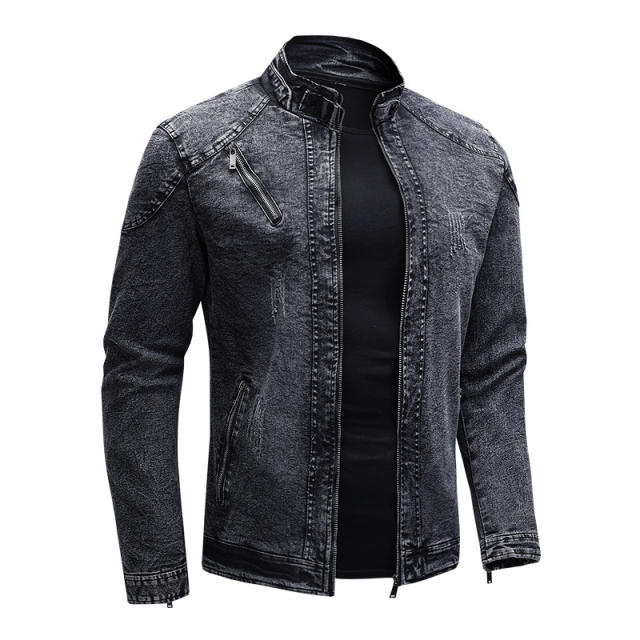 New Men's Denim Jacket Fashionable Jacket Casual Stretch Washed Denim Jacket