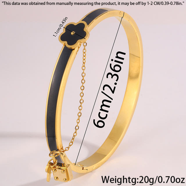 18KG classic mother shell flower padlock charm stainless steel bangle bracelet
