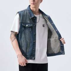 Autumn Side Slit Slip Pocket Denim Slim-Fit Ordinary Cotton Solid Color Vest 892