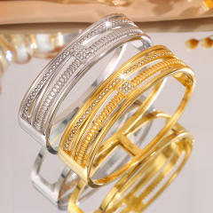 18KG elegant three layer rhinestone setting stainless steel bangle bracelet