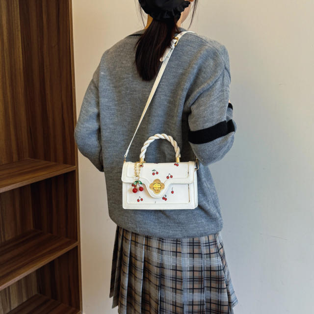 Fashionable Fresh Contrast Color Cute Cherry Autumn handbag crossbody bag