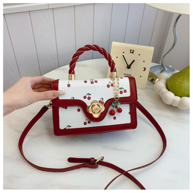 Fashionable Fresh Contrast Color Cute Cherry Autumn handbag crossbody bag