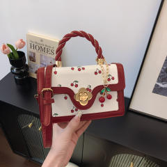 Fashionable Fresh Contrast Color Cute Cherry Autumn handbag crossbody bag