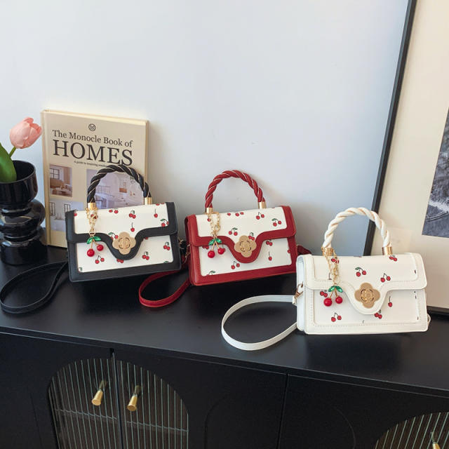 Fashionable Fresh Contrast Color Cute Cherry Autumn handbag crossbody bag