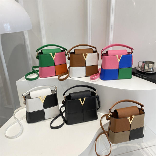 Fashion Commuter Handbag 2025 New Color-Blocking Simple Texture handbag bucket bag