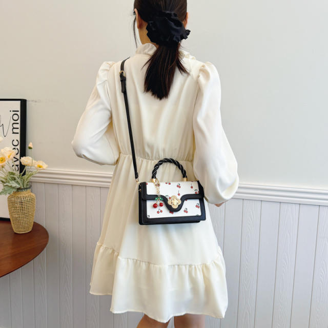 Fashionable Fresh Contrast Color Cute Cherry Autumn handbag crossbody bag