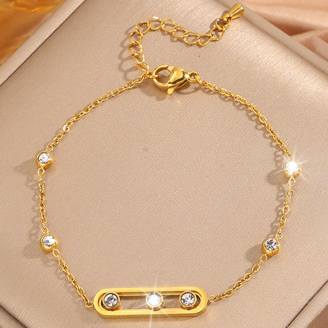 Elegant thin chain rhinestone inlaid stainless steel bracelet diamond bracelet