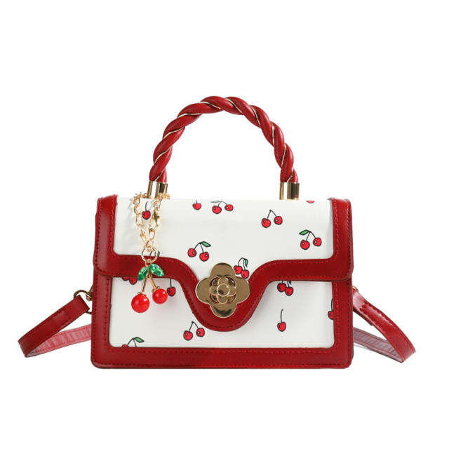 Fashionable Fresh Contrast Color Cute Cherry Autumn handbag crossbody bag