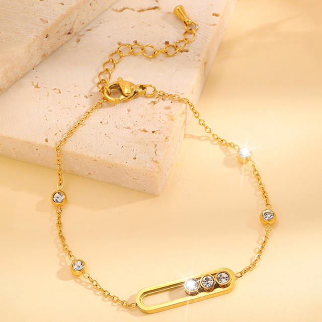 Elegant thin chain rhinestone inlaid stainless steel bracelet diamond bracelet