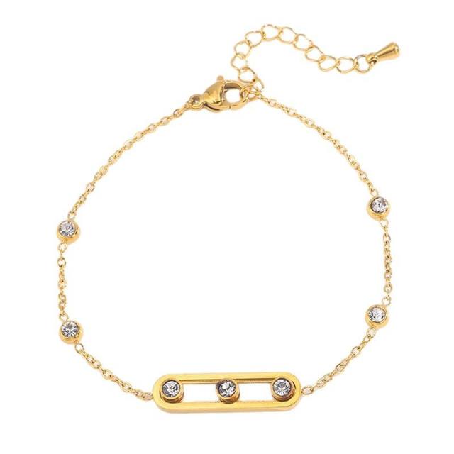 Elegant thin chain rhinestone inlaid stainless steel bracelet diamond bracelet