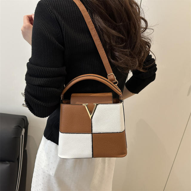 Fashion Commuter Handbag 2025 New Color-Blocking Simple Texture handbag bucket bag