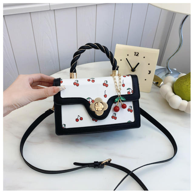 Fashionable Fresh Contrast Color Cute Cherry Autumn handbag crossbody bag