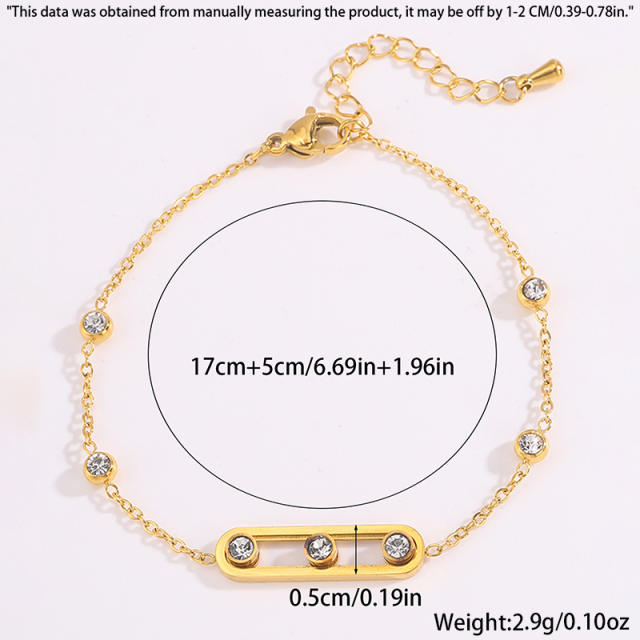Elegant thin chain rhinestone inlaid stainless steel bracelet diamond bracelet