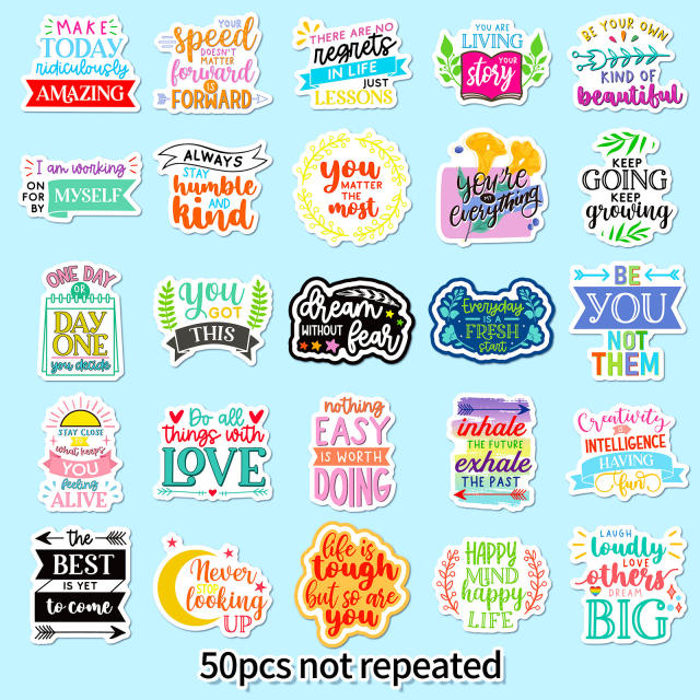 50pcs new inspirational text stickers English short sentence personality cup sticker