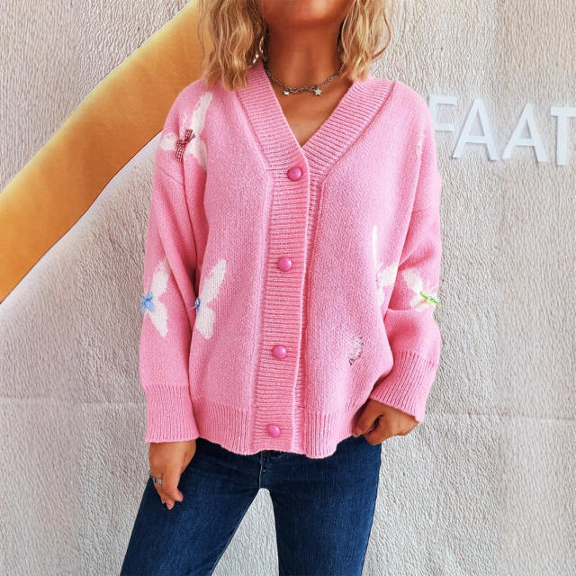 Autumn Winter New Style Spliced ​​Bow Casual Fashion Knitted Tops Chic Sweet Women's Cardigans