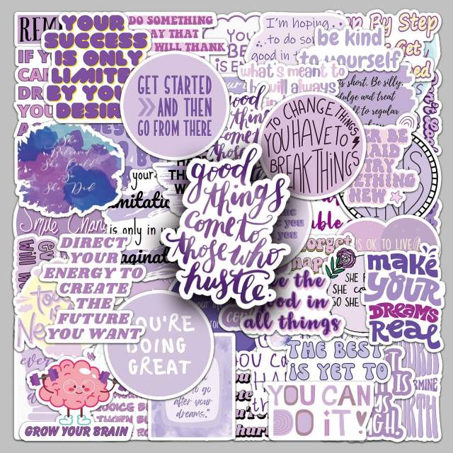 50pcs purple inspirational English stickers positive energy short sentence sticker