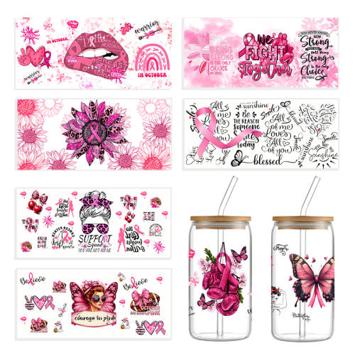 Cup Stickers Pink Ribbon Series Uv dtf Crystal Label Cup Stickers