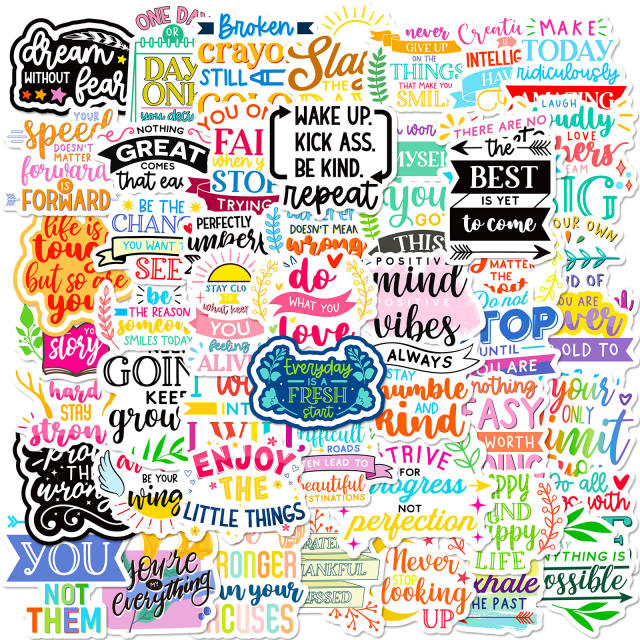 50pcs new inspirational text stickers English short sentence personality cup sticker