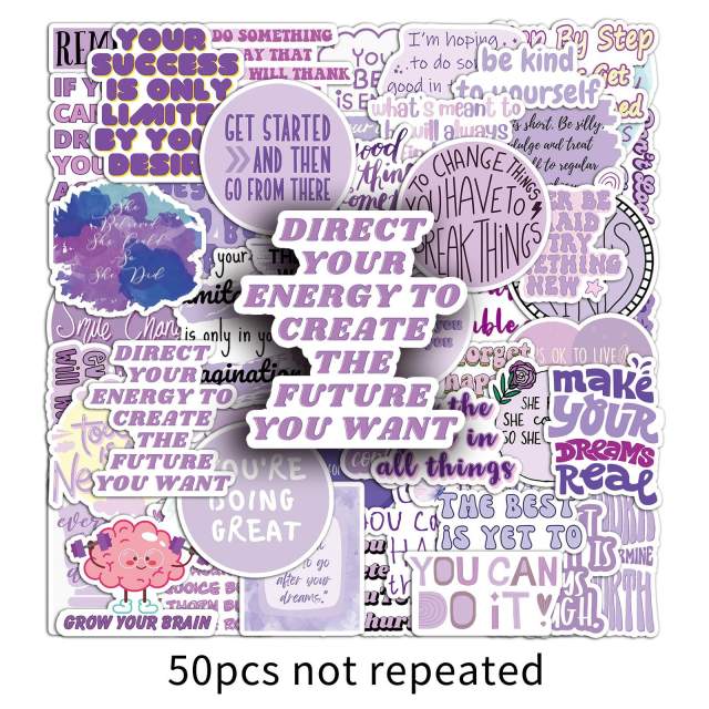 50pcs purple inspirational English stickers positive energy short sentence sticker