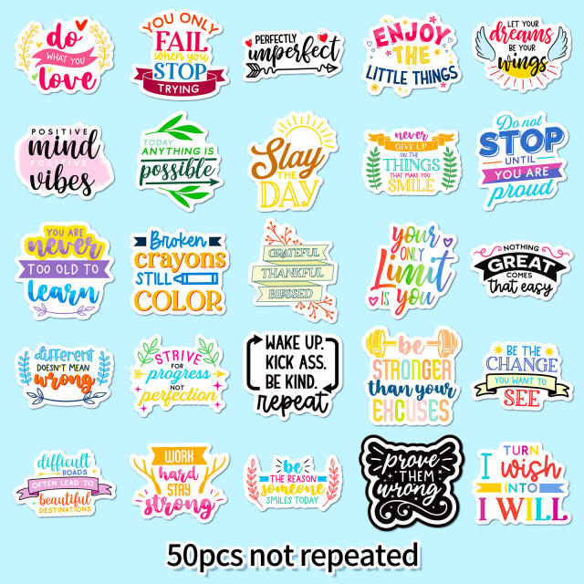 50pcs new inspirational text stickers English short sentence personality cup sticker