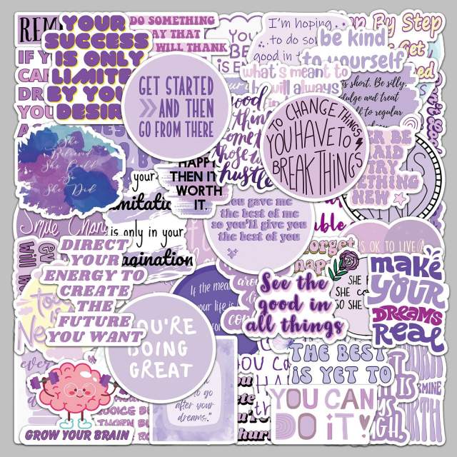 50pcs purple inspirational English stickers positive energy short sentence sticker