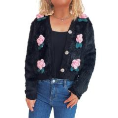 New Splicing Stereo Flower Knitted Sweater Fashionable Short Sweet Women's Cardigan