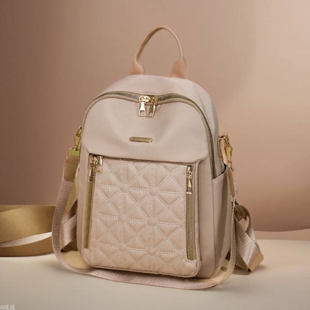 Rhombic Embroidered Thread Backpack Women's All-match Large Capacity Water-repellent Travel Backpack