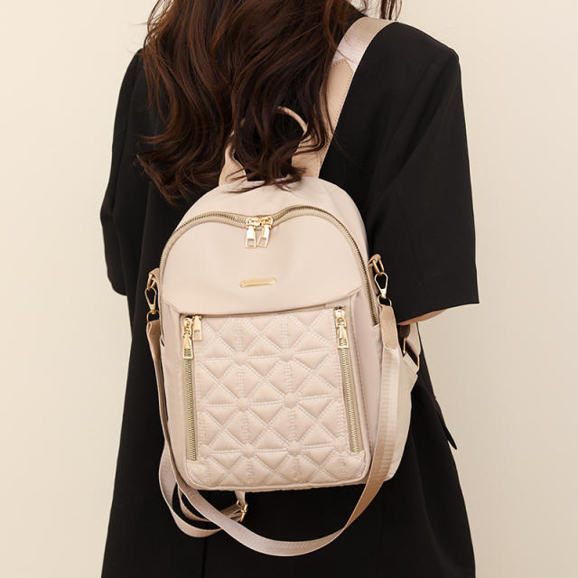 Rhombic Embroidered Thread Backpack Women's All-match Large Capacity Water-repellent Travel Backpack