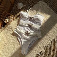 Sexy Pure Color Starfish One-Piece Cut Out Swimsuit