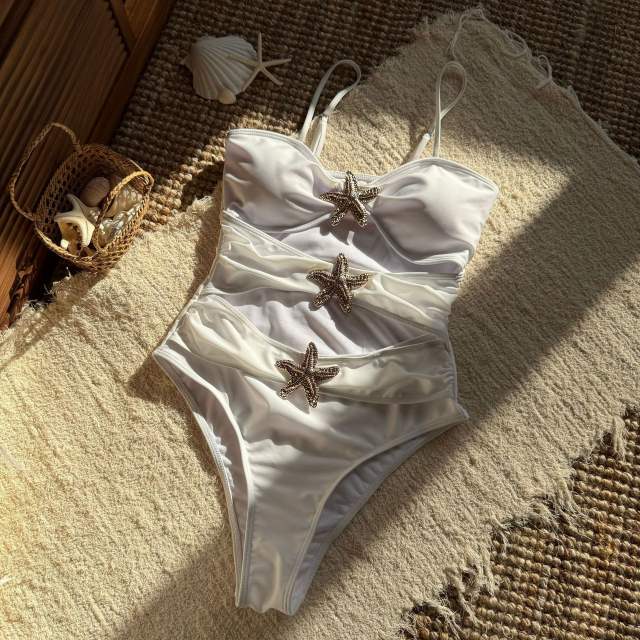 Sexy Pure Color Starfish One-Piece Cut Out Swimsuit