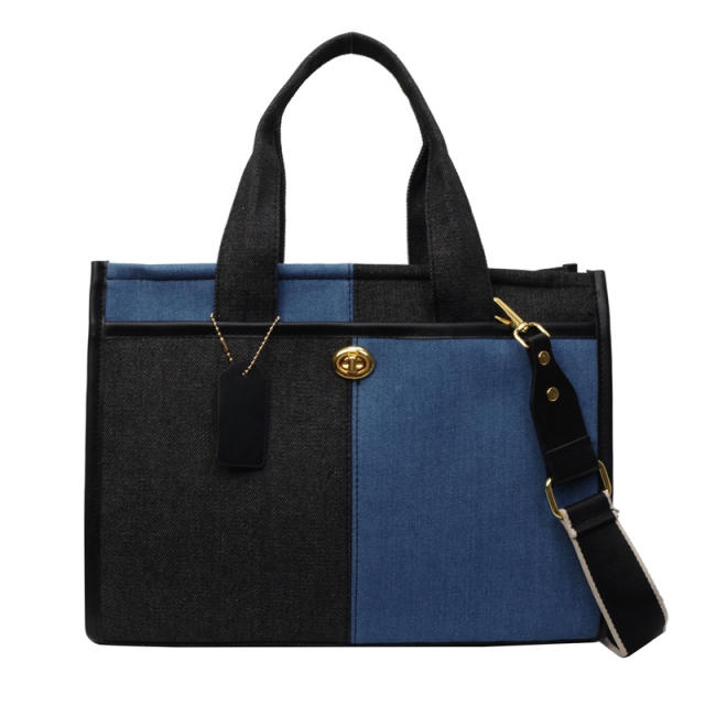 Denim Handbag Women's New Fashion Contrasting Color Crossbody Bag Casual Tote Bag