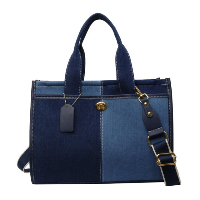 Denim Handbag Women's New Fashion Contrasting Color Crossbody Bag Casual Tote Bag